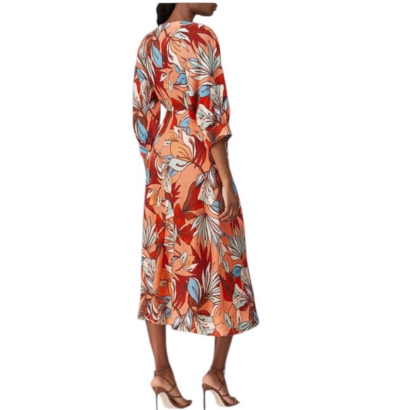 $500 NICHOLAS Women Asilah Orange Printed Linen Hourglass Dress Tie-Front Size 8 - Picture 2 of 15